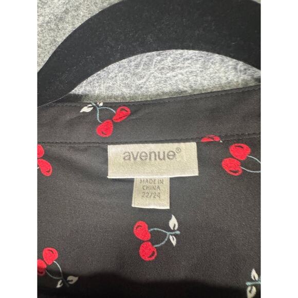 Avenue Blouse Women 22/24 Long Sleeve Black Roll Tab Cherry V Neck Office Casual - Picture 2 of 7